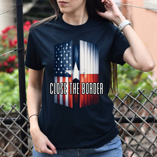 Texas Close the border Unisex T-shirt US flag Texas flag tee Black Navy Dark Heather-Black-Family-Gift-Planet