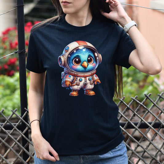 Bird US astronaut Unisex T-shirt cosmos lover cute bird tee Black Navy Dark Heather-Black-Family-Gift-Planet