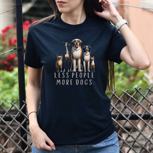 Less people more dogs Unisex T-shirt introvert dogs owner tee Black Navy Dark Heather-Black-Family-Gift-Planet