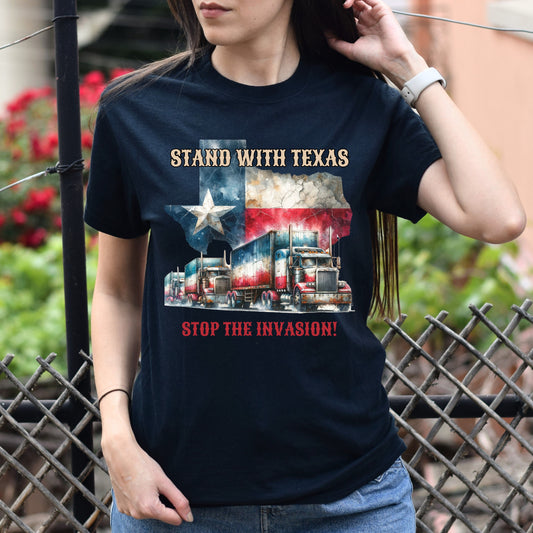 Stand with Texas Stop the invasion Unisex Tshirt border truck Texas black-Black-Family-Gift-Planet