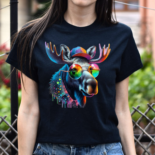 Moose Color Splash Unisex T-Shirt Cool Canadian moose Black Navy Dark Heather-Black-Family-Gift-Planet