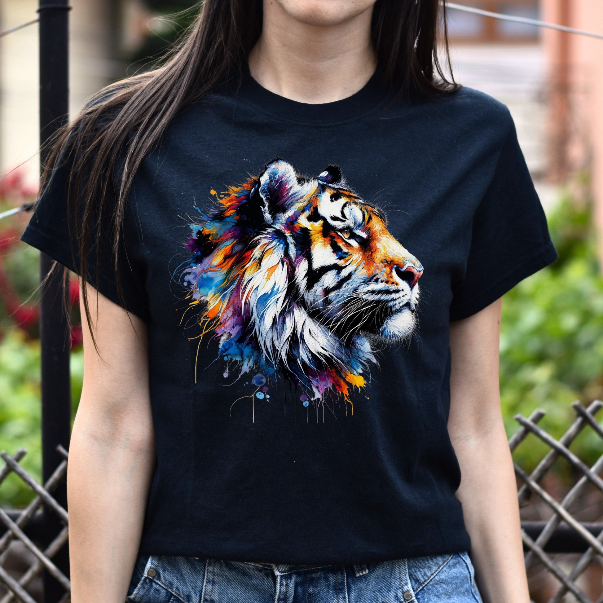 Handdrawn Trendy Tiger Color Splash Unisex T-shirt Black Navy Dark Heather-Black-Family-Gift-Planet