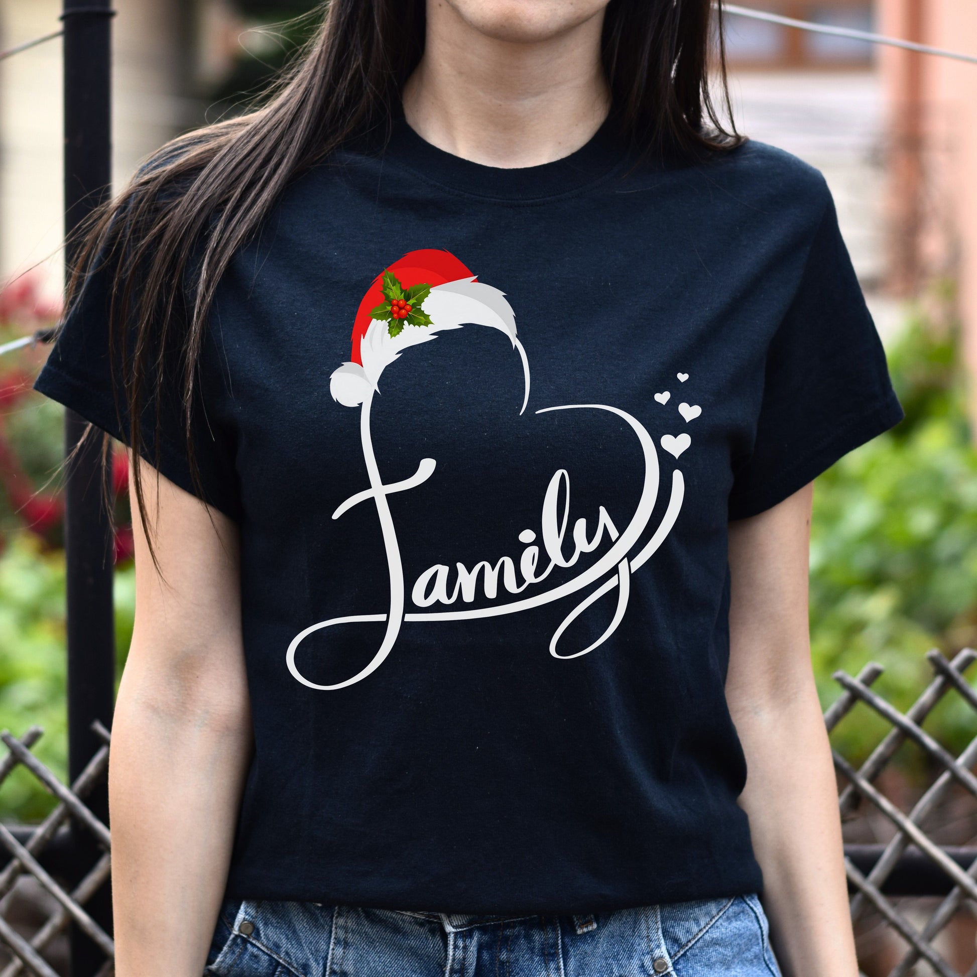Family heart Christmas Unisex shirt family Holiday tee Black Dark Heather-Family-Gift-Planet