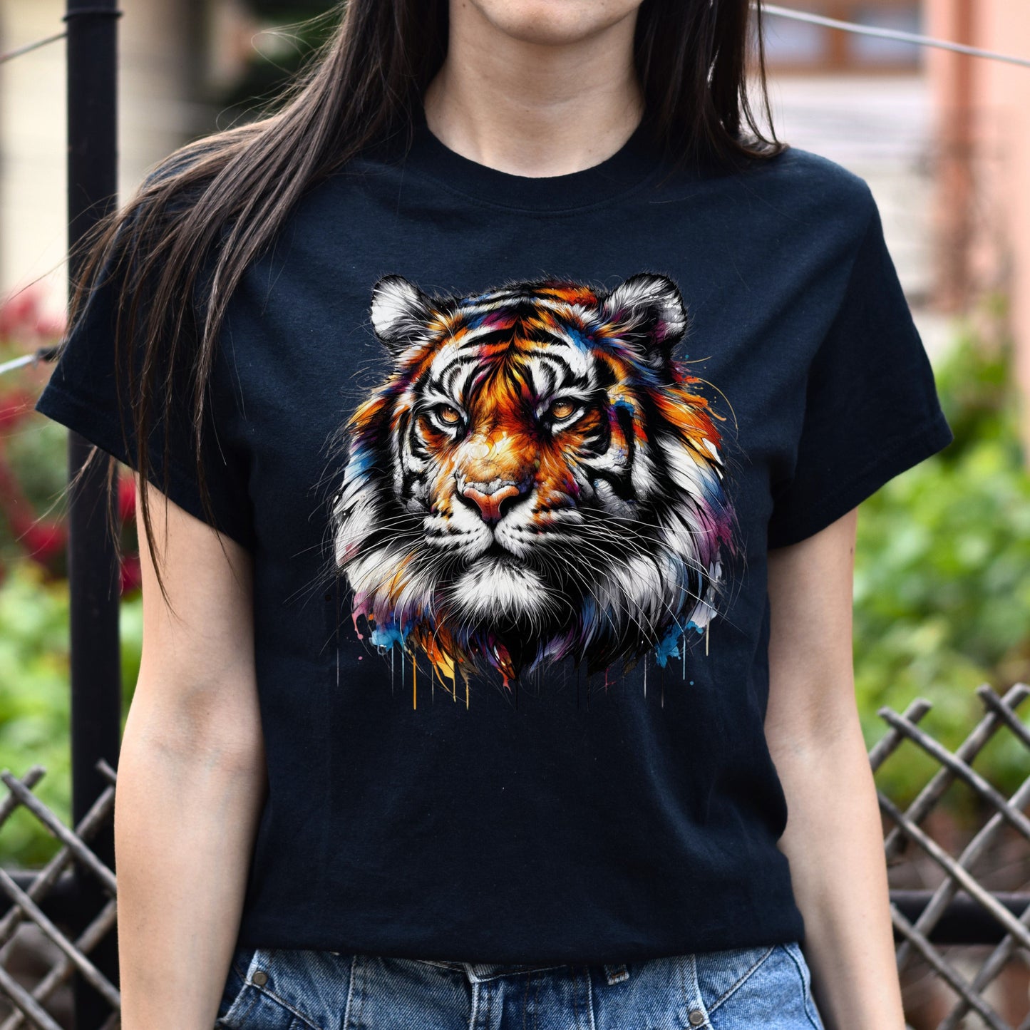 Vibrant Tiger Unisex T-shirt animal lover tee Black Navy Dark Heather-Black-Family-Gift-Planet