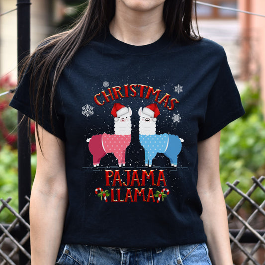 Christmas Pajama Llama Unisex shirt Black Dark Heather-Black-Family-Gift-Planet