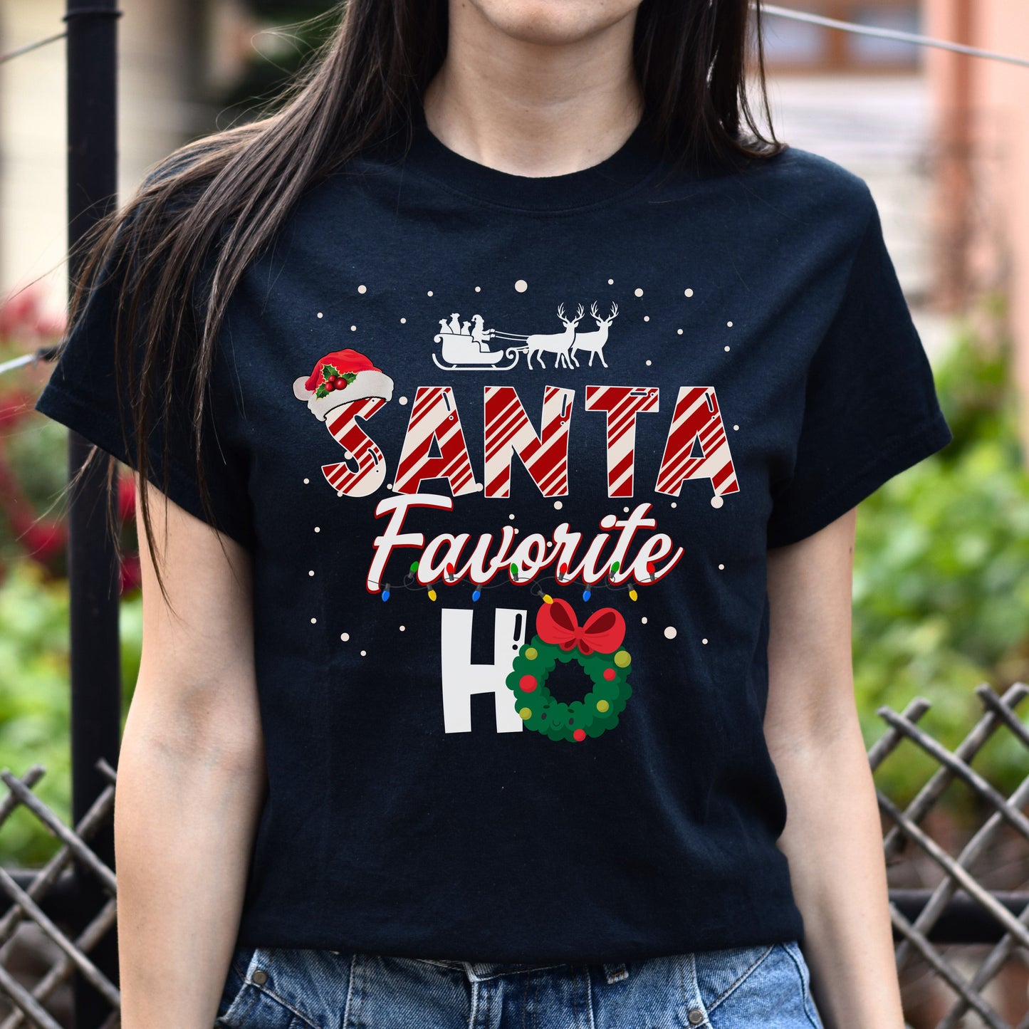 Santa Favorite Ho Unisex shirt Holiday tee Black Dark Heather-Family-Gift-Planet