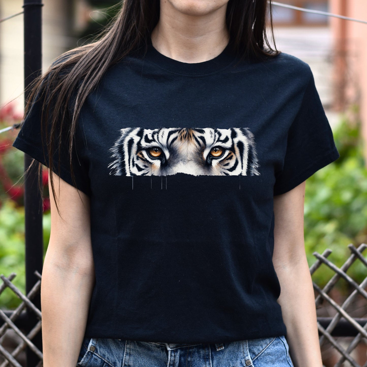 White Tiger Eyes Unisex T-shirt Black Navy Dark Heather-Black-Family-Gift-Planet