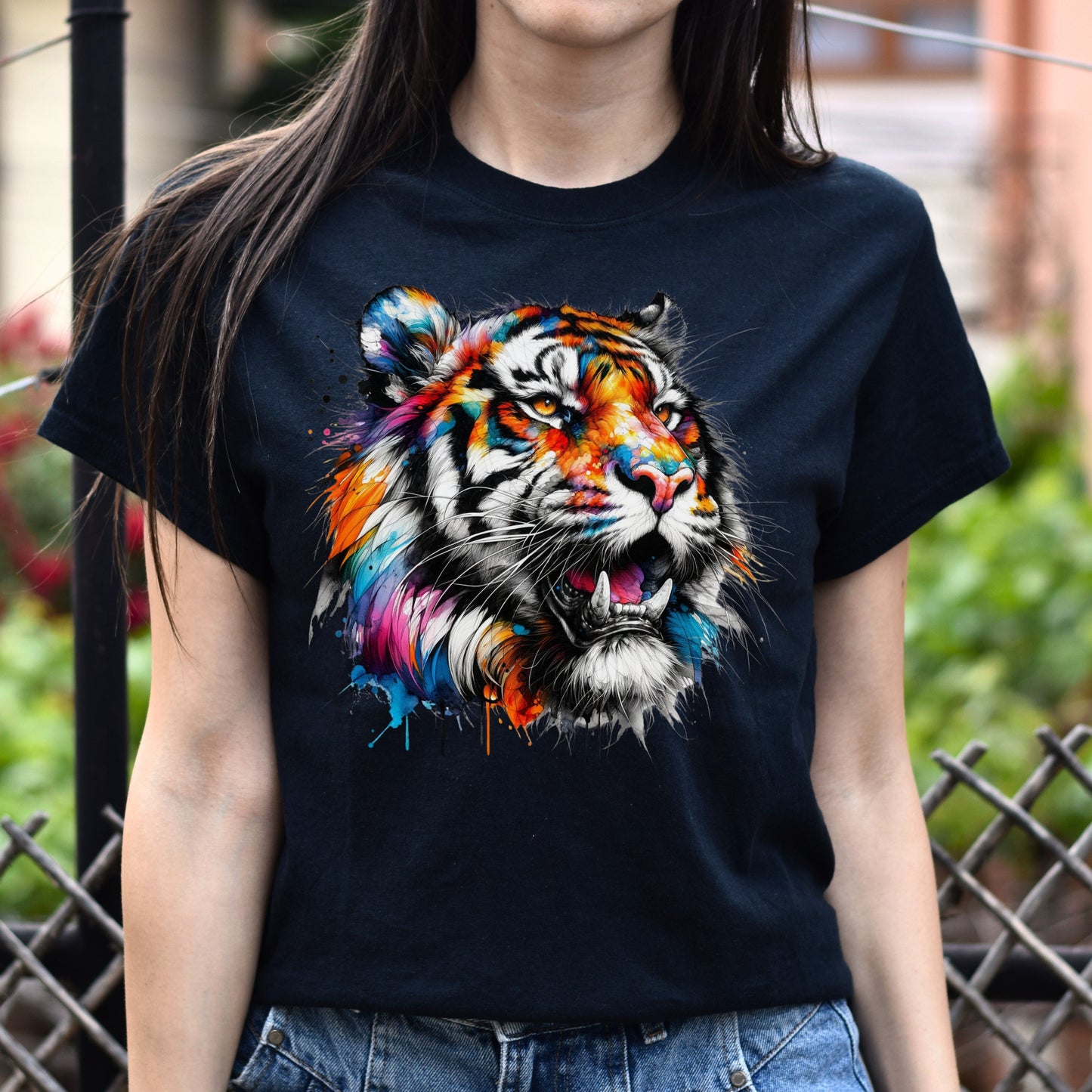 Abstract Tiger Color Splash Unisex T-shirt Black Navy Dark Heather-Black-Family-Gift-Planet