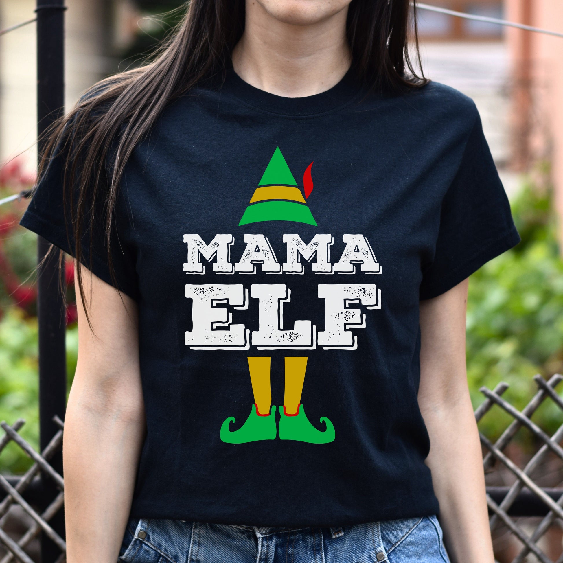 Mama Elf Christmas Unisex Shirt Mother elf Holiday tee Black Dark Heather-Family-Gift-Planet