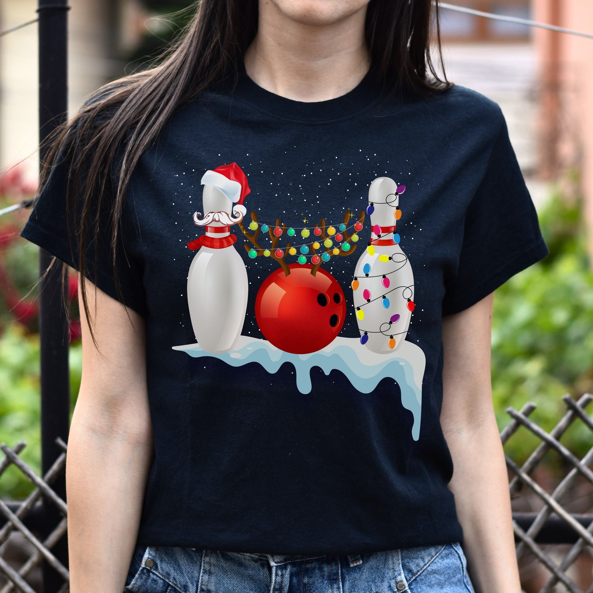 Bowling Christmas Unisex shirt bowler Holiday tee Black Dark Heather-Family-Gift-Planet