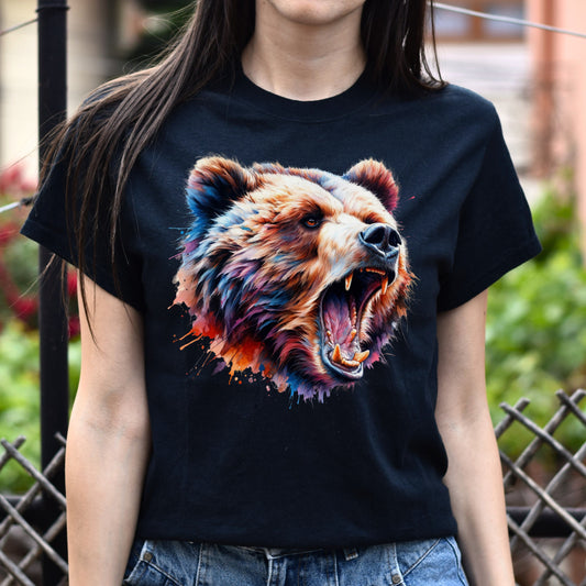 Growling Bear Color Splash Unisex T-shirt Black Navy Dark Heather-Black-Family-Gift-Planet