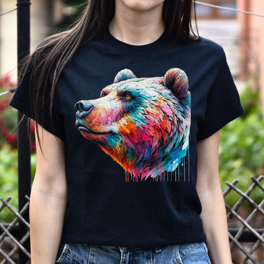 Artistic Bear Color Splash Unisex T-shirt Black Navy Dark Heather-Black-Family-Gift-Planet