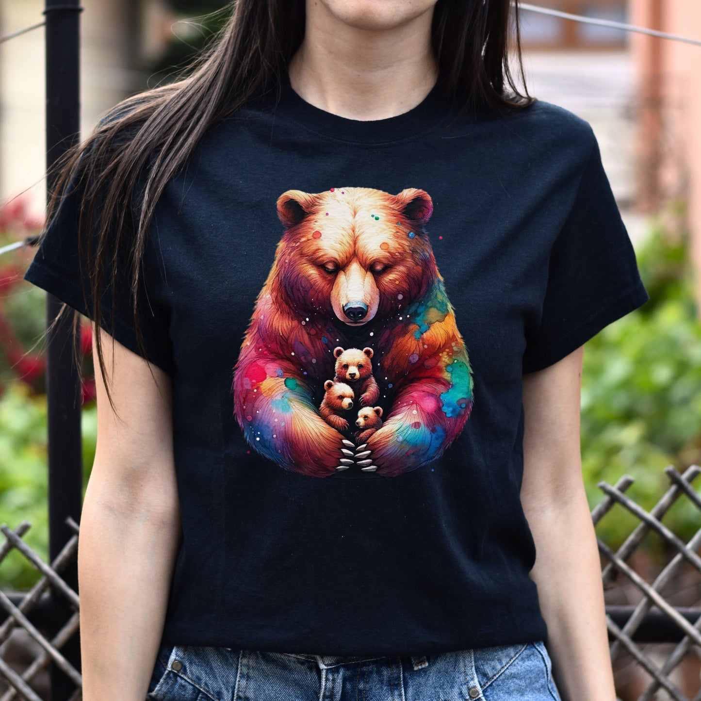 Mama Bear Mom of three Color Splash Unisex T-shirt Black Navy Dark Heather-Black-Family-Gift-Planet