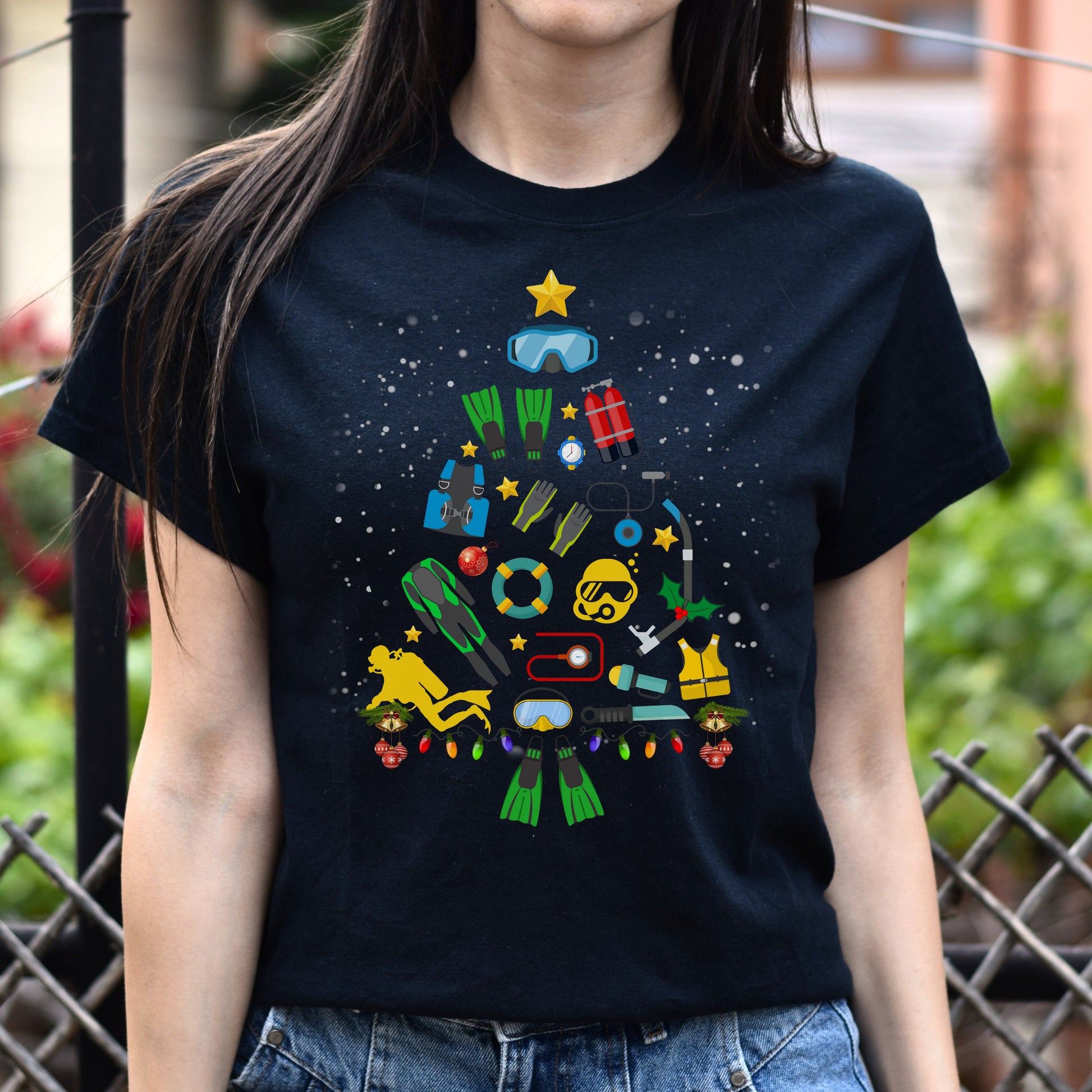 Diver Christmas tree Unisex shirt diving Holiday tee Black Dark Heather-Family-Gift-Planet