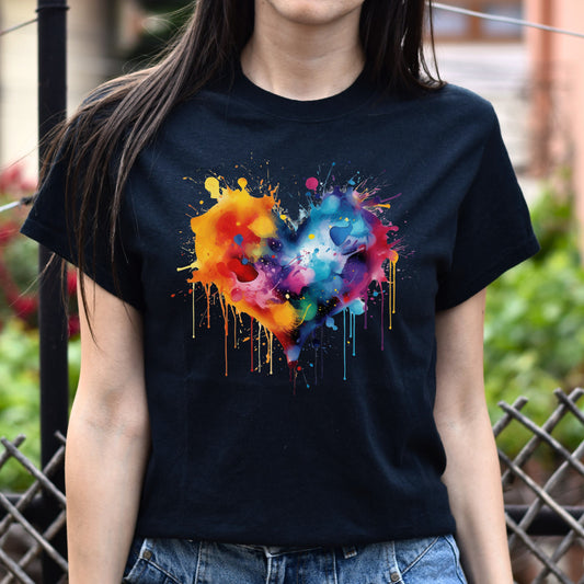Artistic Heart Color Splash Unisex T-shirt Black Navy Dark Heather-Black-Family-Gift-Planet