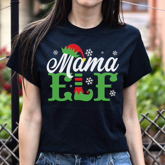 Mama Elf Christmas Unisex Shirt Mom Holiday tee Black Dark Heather-Black-Family-Gift-Planet