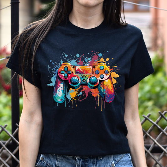 Game console Color Splash Unisex T-shirt gamer tee Black Navy Dark Heather-Black-Family-Gift-Planet