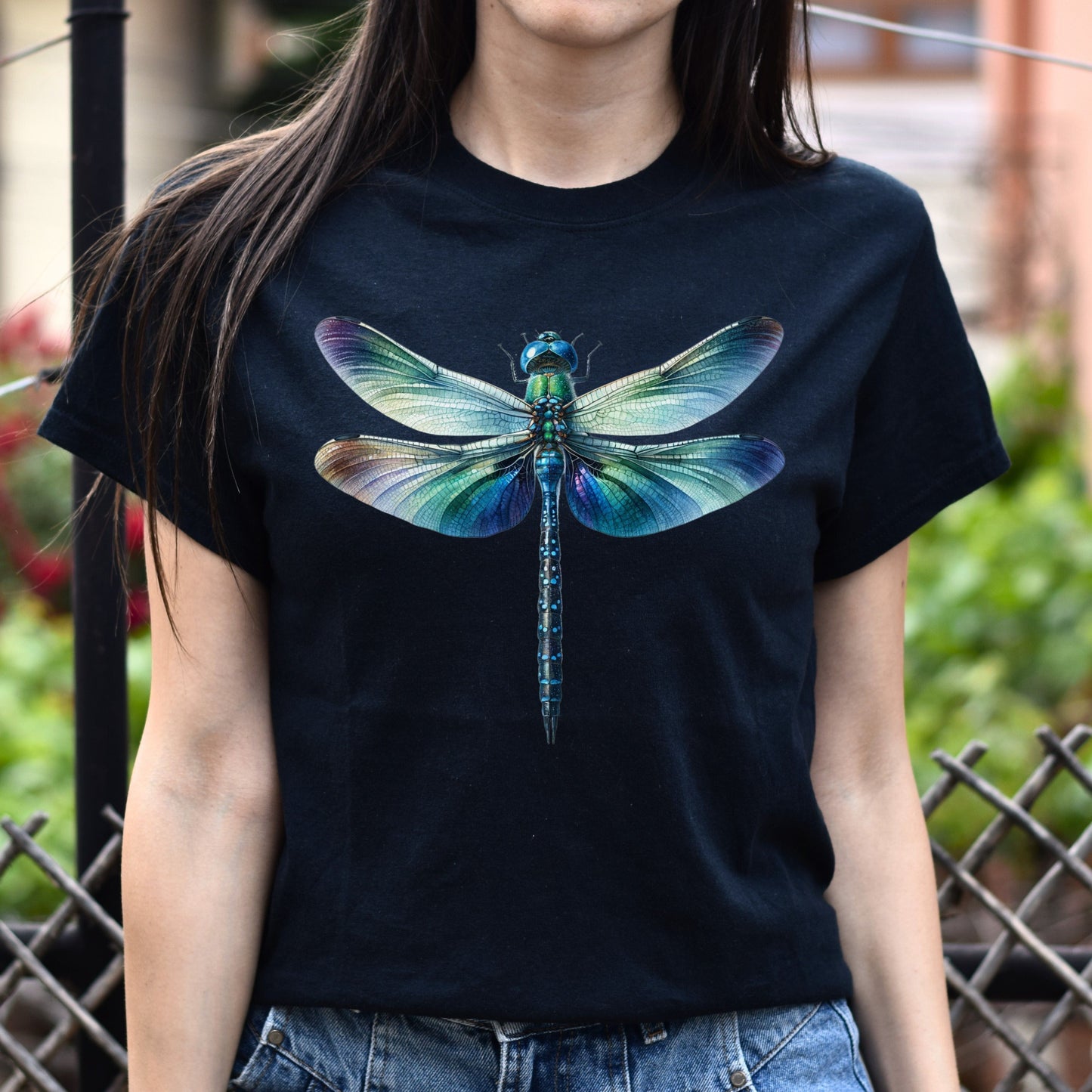 Blue Dragonfly Color Splash Unisex T-shirt Black Navy Dark Heather-Family-Gift-Planet