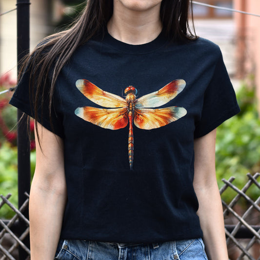Autumn Dragonfly Color Splash Unisex T-shirt Black Navy Dark Heather-Black-Family-Gift-Planet