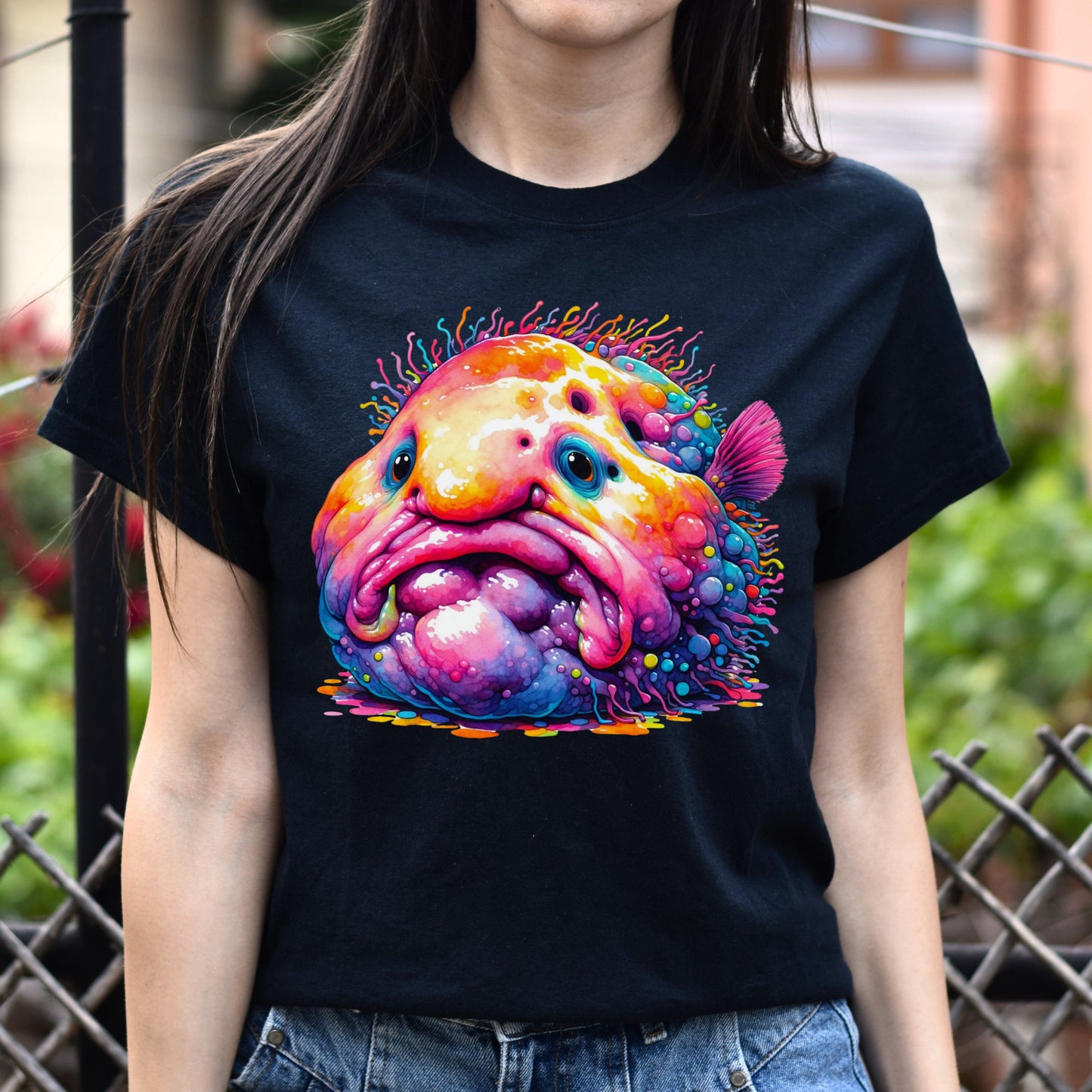 Blobfish Color Splash Unisex T-shirt abstract Blobfish tee Black Navy Dark Heather-Black-Family-Gift-Planet