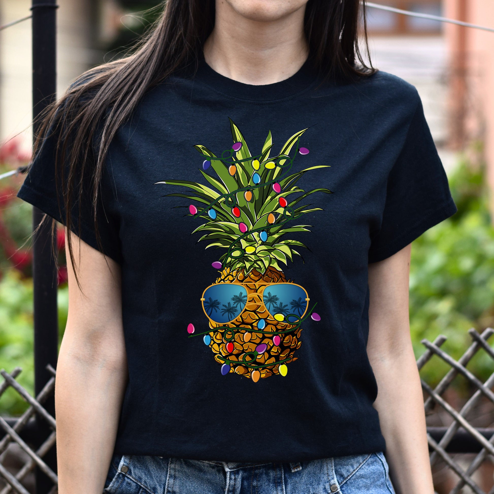 Pineapple Christmas Unisex shirt cool pineapple tee Black Dark Heather-Family-Gift-Planet