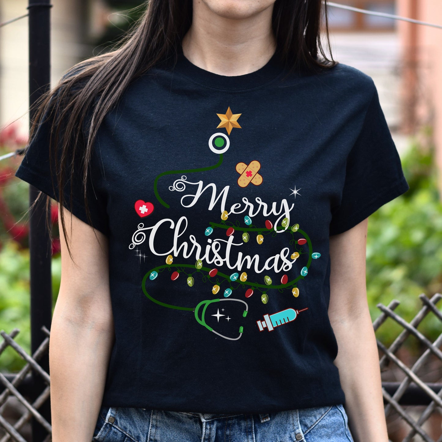 Nurse Christmas tree Unisex shirt Merry Christmas nurse tee Black Dark Heather-Family-Gift-Planet
