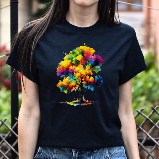 Abstract Ginkgo Tree Color Splash Unisex T-shirt Black Navy Dark Heather-Black-Family-Gift-Planet