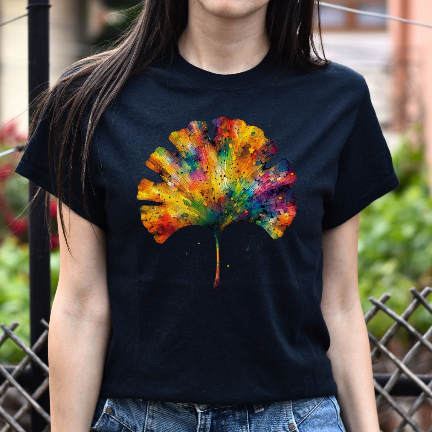 Cool Ginkgo Leaf Color Splash Unisex T-shirt Black Navy Dark Heather-Family-Gift-Planet