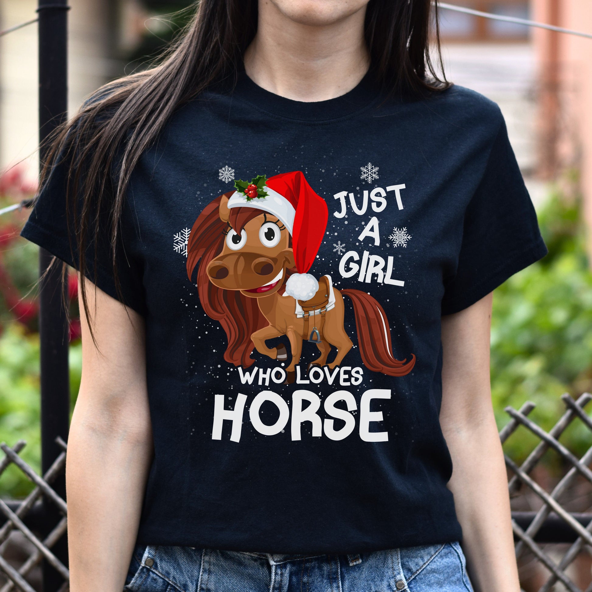 Just a girl who loves horse Christmas Unisex shirt Black Dark Heather-Family-Gift-Planet