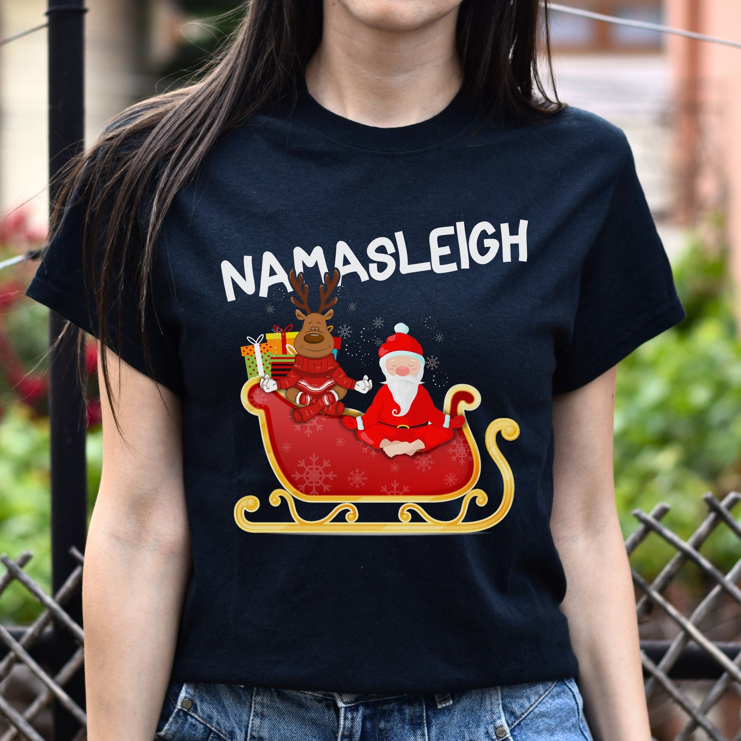 Yoga Christmas Unisex shirt Namasleigh Holiday tee Black Dark Heather-Family-Gift-Planet