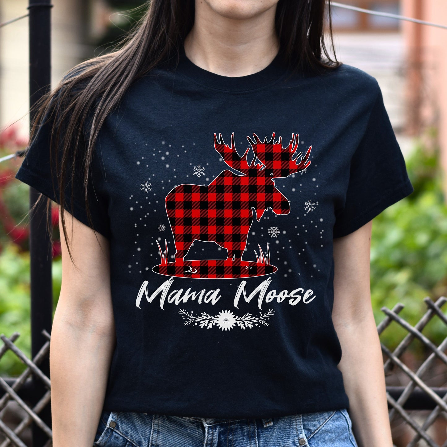 Mama Moose Christmas Unisex shirt mother Holiday tee Black Dark Heather-Family-Gift-Planet