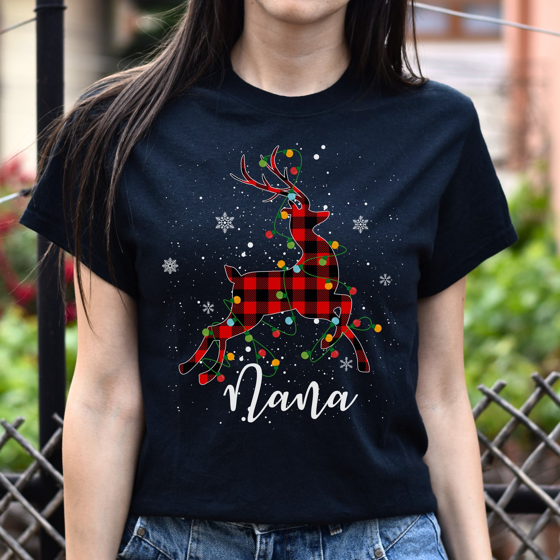 Nana deer Christmas Unisex shirt Nana Holiday tee Black Dark Heather-Family-Gift-Planet