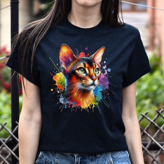 Abyssinian Color Splash Unisex T-Shirt Black Navy Dark Heather-Black-Family-Gift-Planet