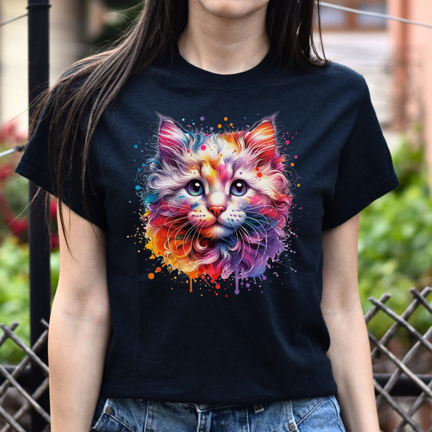 American Curl Cat Color Splash Unisex T-Shirt Black Navy Dark Heather-Black-Family-Gift-Planet