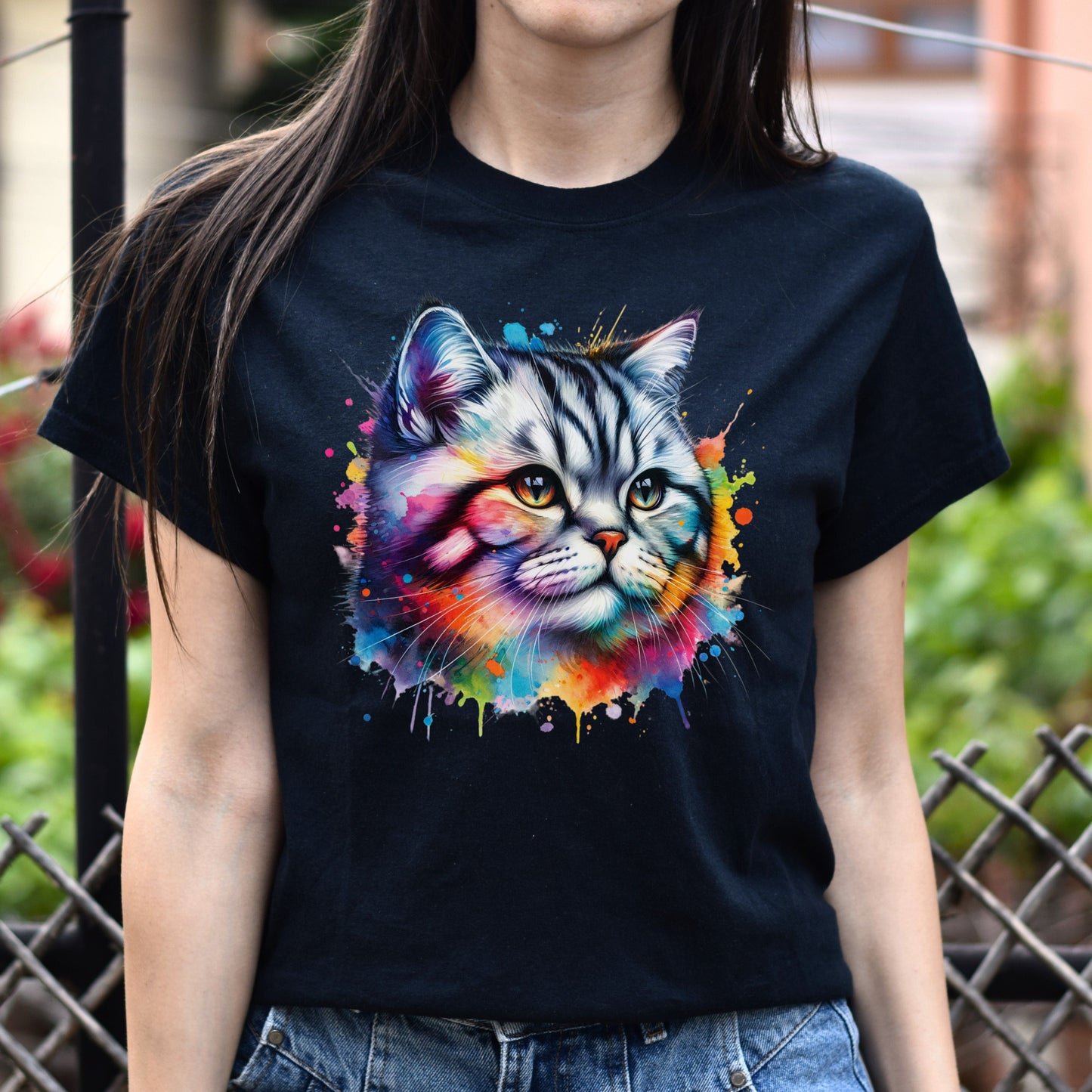 American Shorthair Cat Color Splash Unisex T-Shirt Black Navy Dark Heather-Black-Family-Gift-Planet