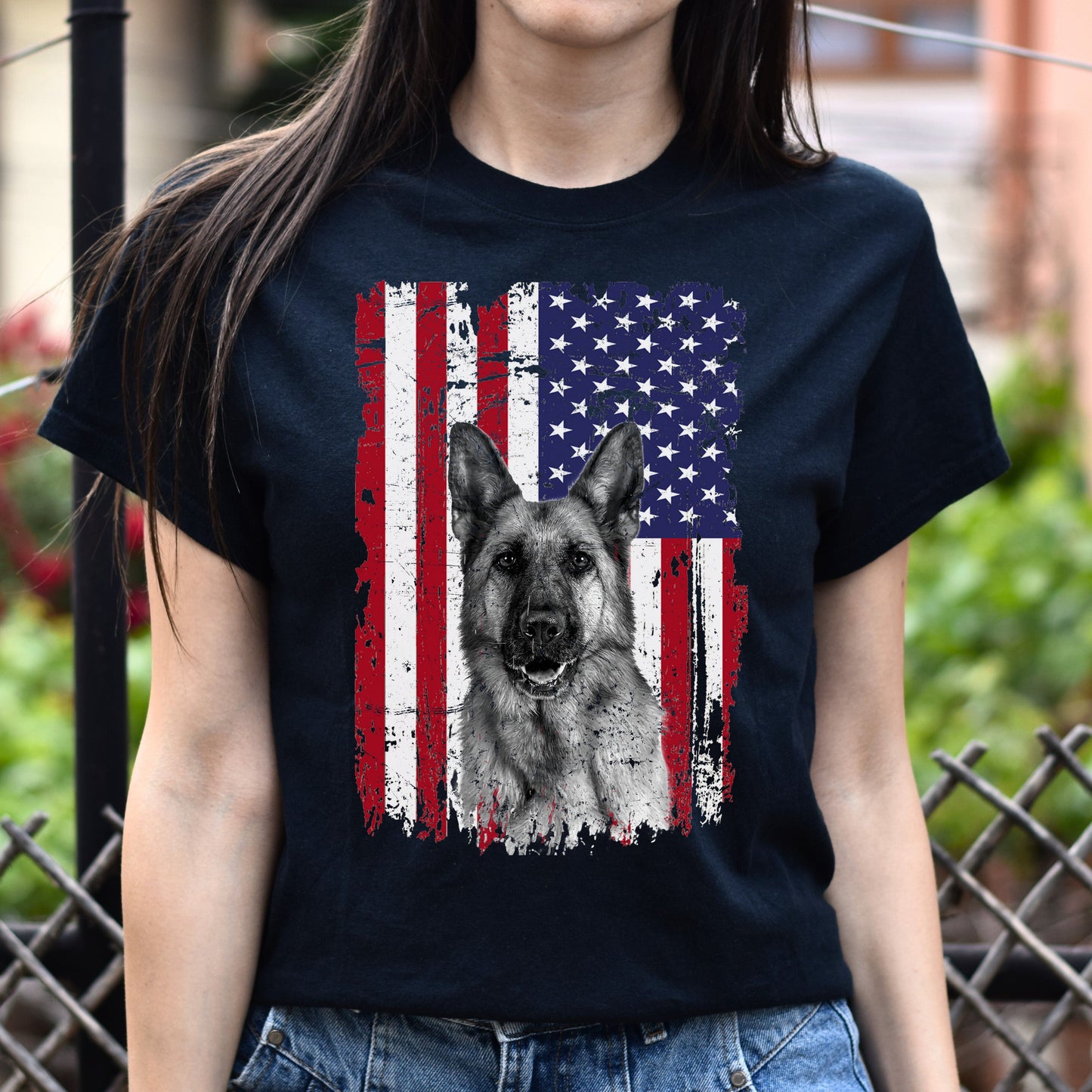 American flag German shepherd Unisex t-shirt gift black navy dark heather-Black-Family-Gift-Planet