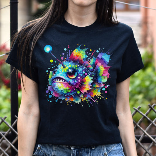 Anglerfish lover Color Splash Unisex T-shirt Black Navy Dark Heather-Black-Family-Gift-Planet