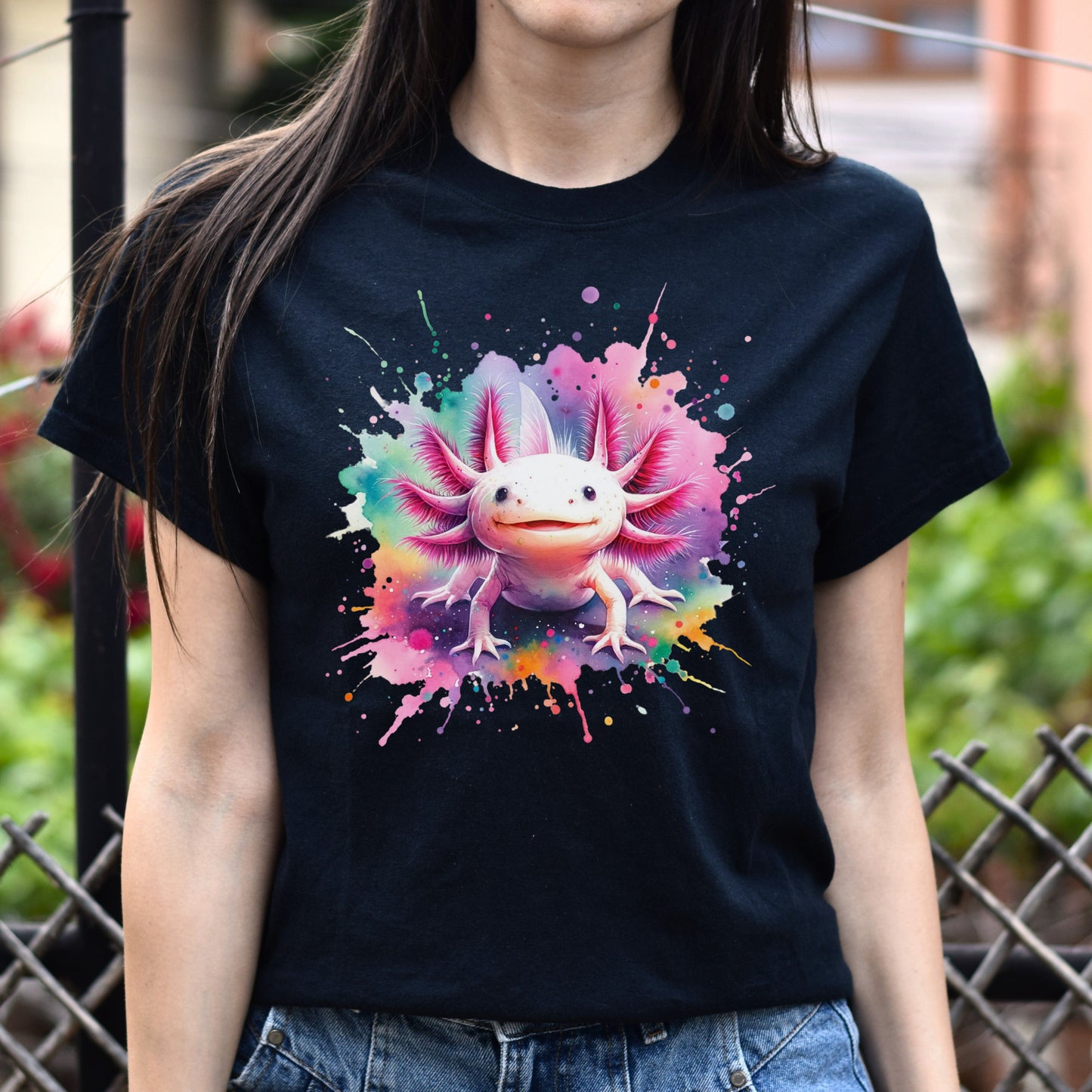 Axolotl Color Splash Unisex T-Shirt Black Navy Dark Heather-Family-Gift-Planet