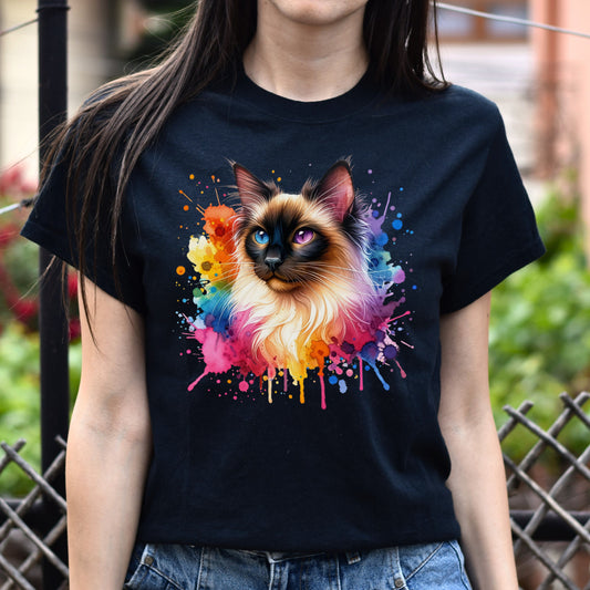 Balinese Cat Color Splash Unisex T-Shirt Black Navy Dark Heather-Black-Family-Gift-Planet