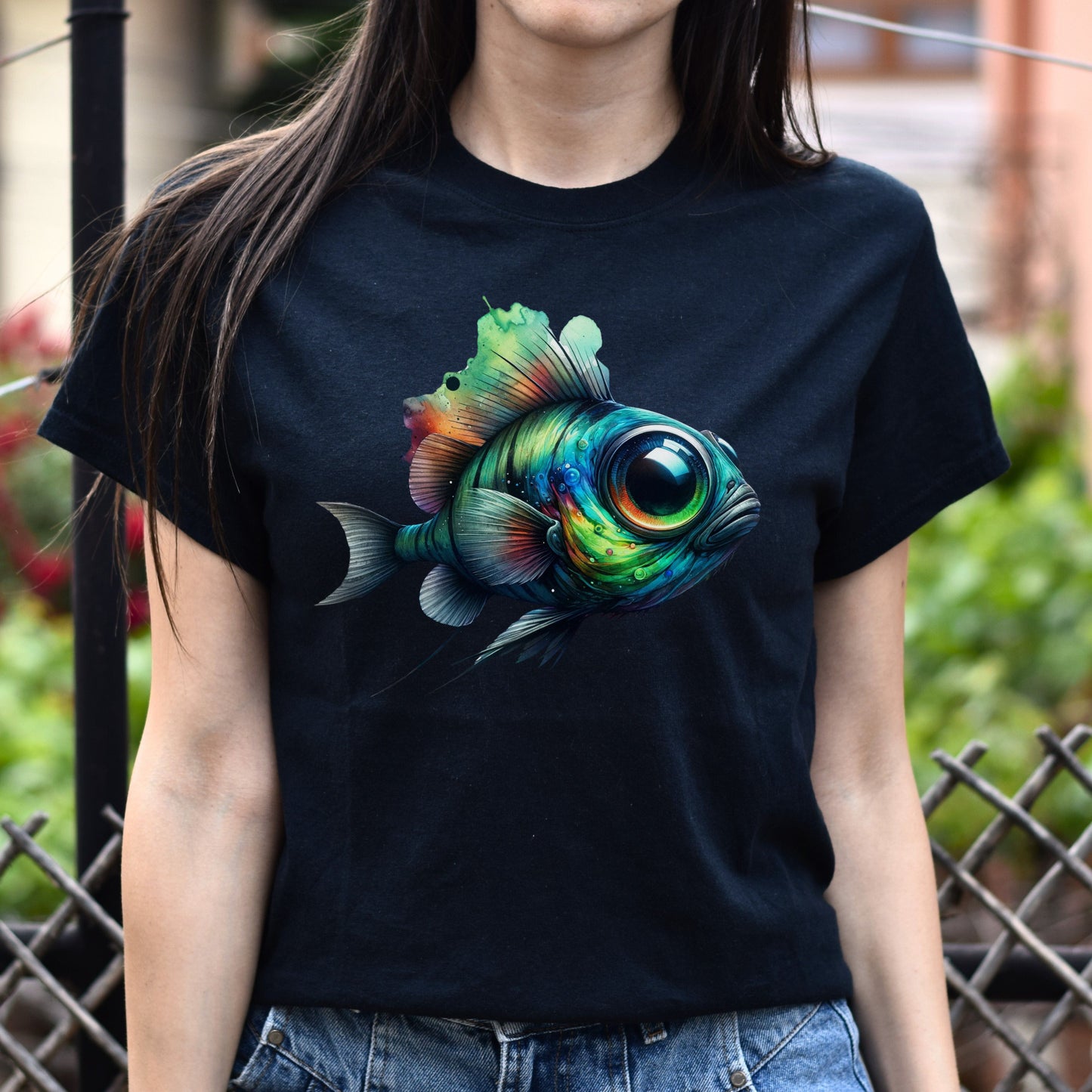 Barreleye Fish spook fish Color Splash Unisex T-shirt Black Navy Dark Heather-Black-Family-Gift-Planet