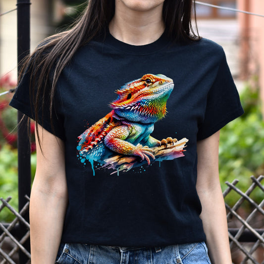 Colorful Bearded Dragon mama Unisex T-shirt Black Navy Dark Heather-Black-Family-Gift-Planet