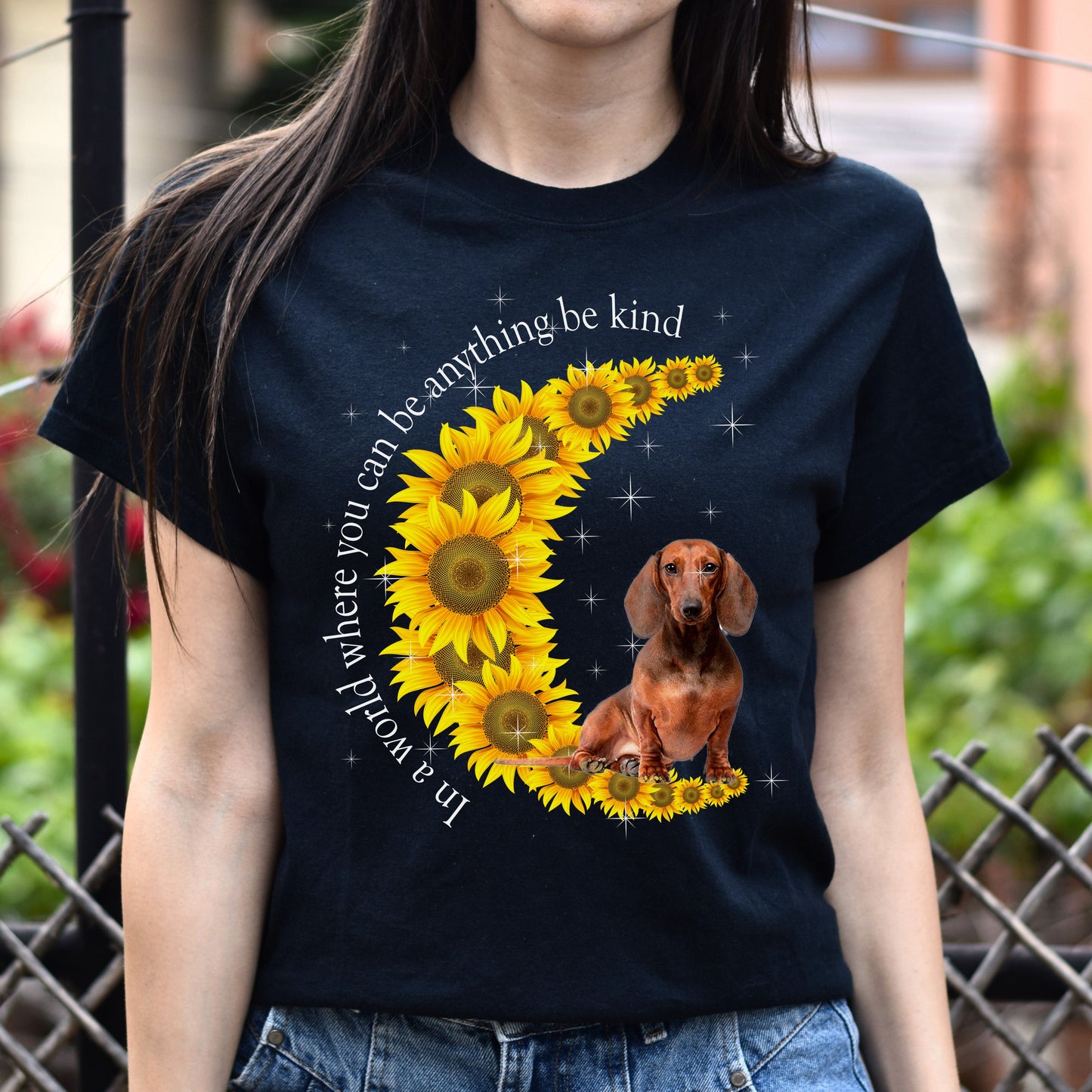 Be kind - dog on sunflower moon Unisex t-shirt gift black navy dark heather-Black-Family-Gift-Planet