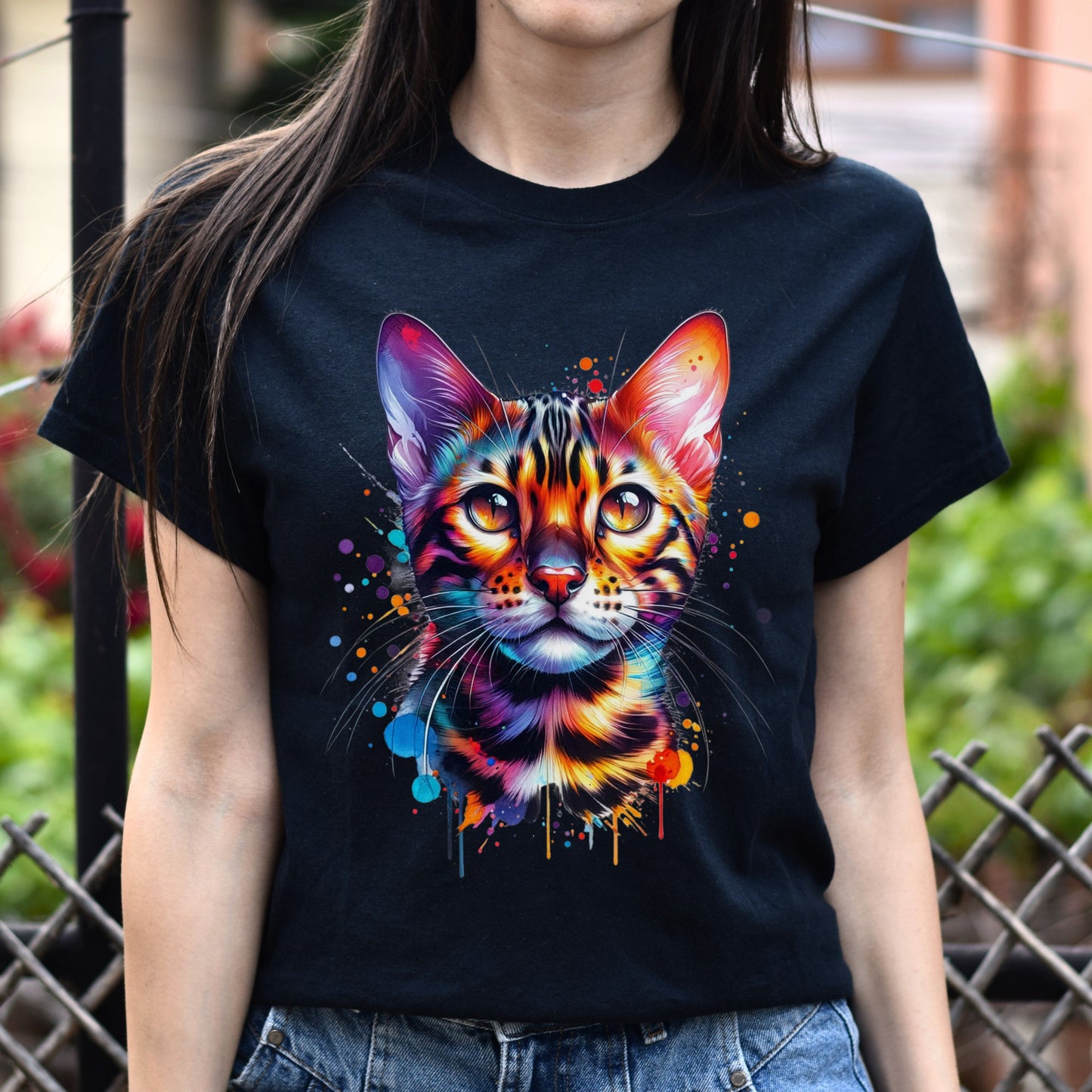 Bengal Cat Color Splash Unisex T-Shirt Black Navy Dark Heather-Black-Family-Gift-Planet