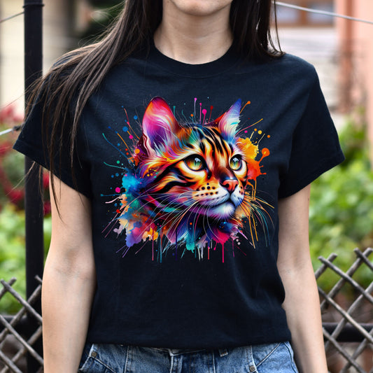 Bengal Cat mama Color Splash Unisex T-Shirt Black Navy Dark Heather-Black-Family-Gift-Planet