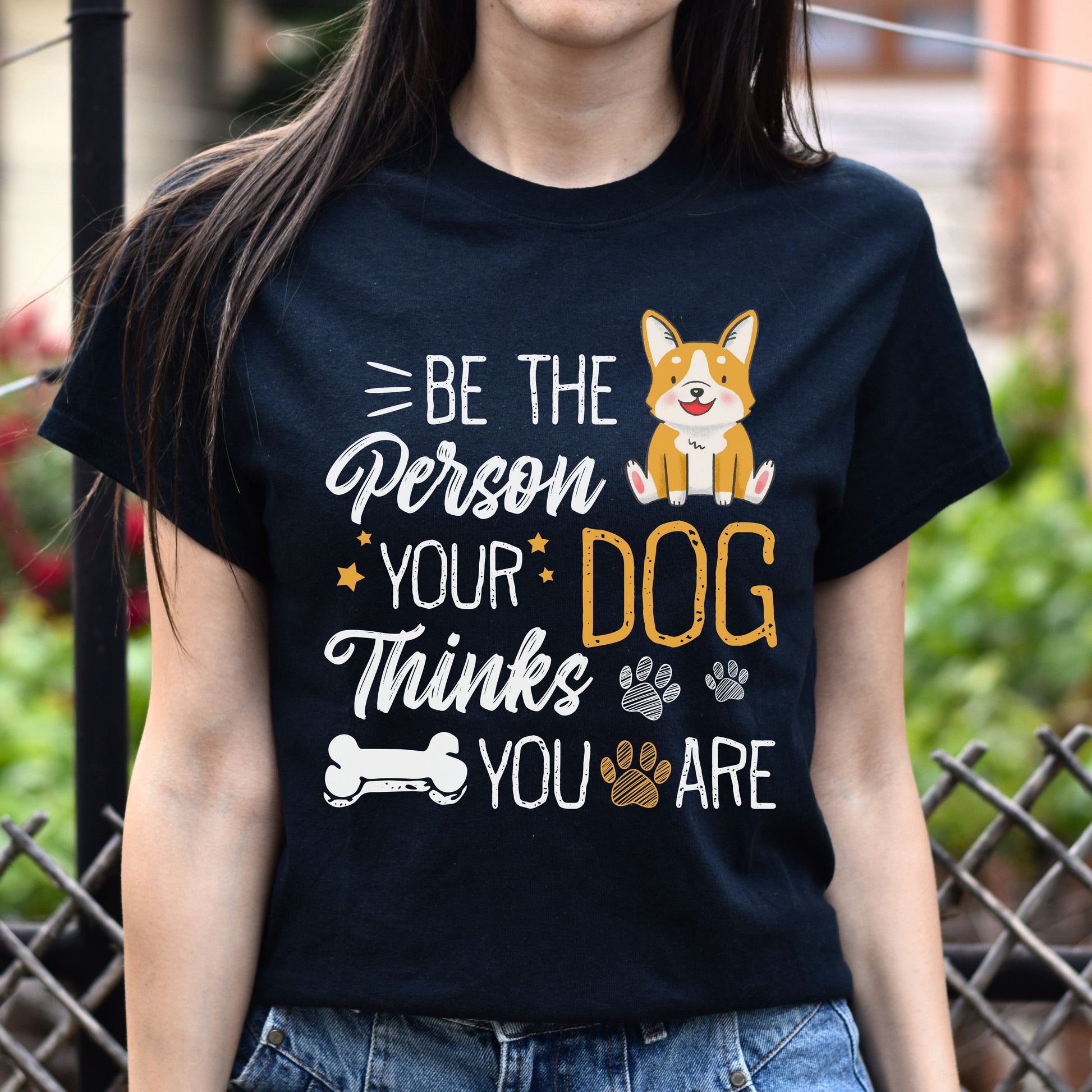 Be the person your dog thinks you are Unisex t-shirt gift black navy dark heather-Family-Gift-Planet
