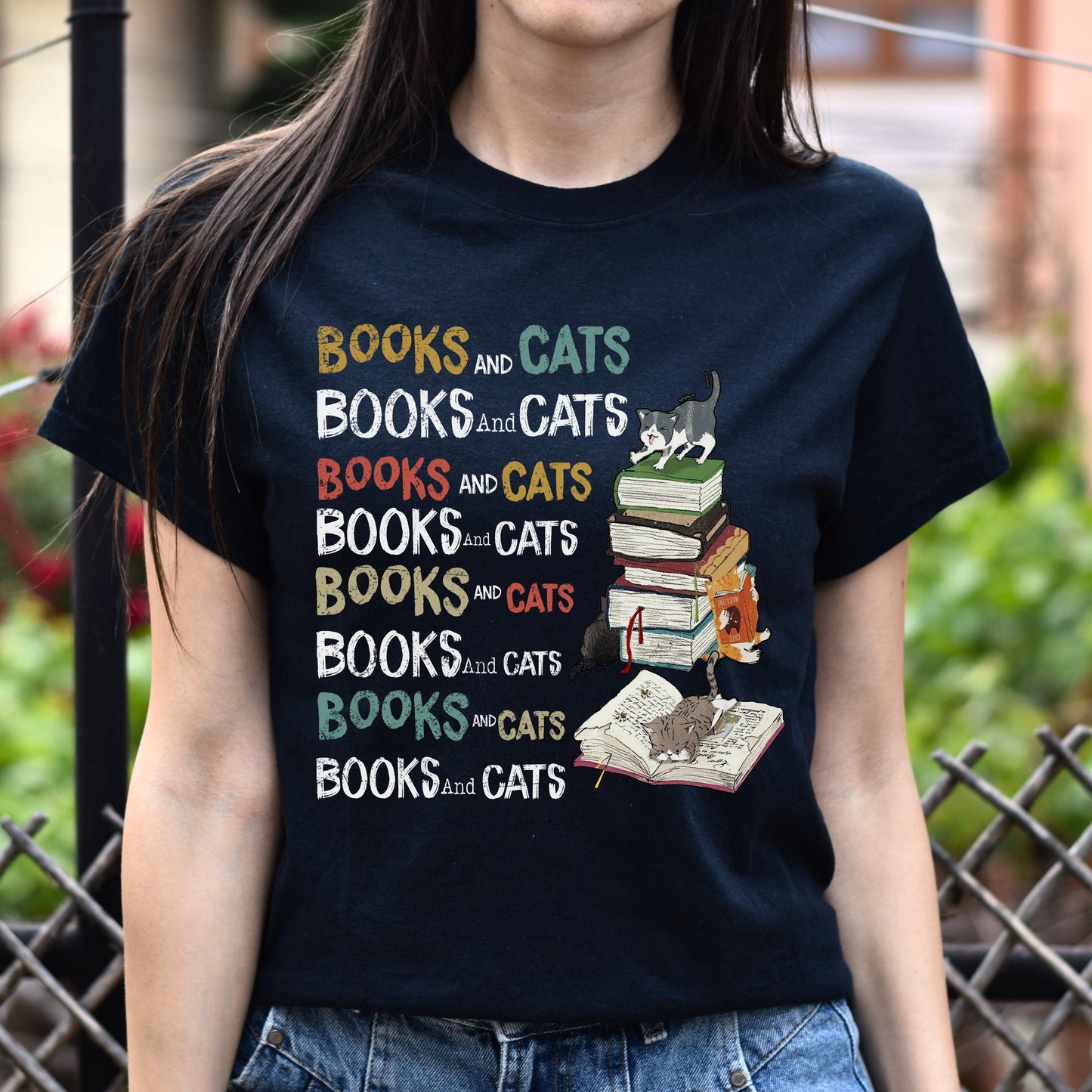 Books and cats Unisex shirt cat reading tee Black Dark Heather-Family-Gift-Planet