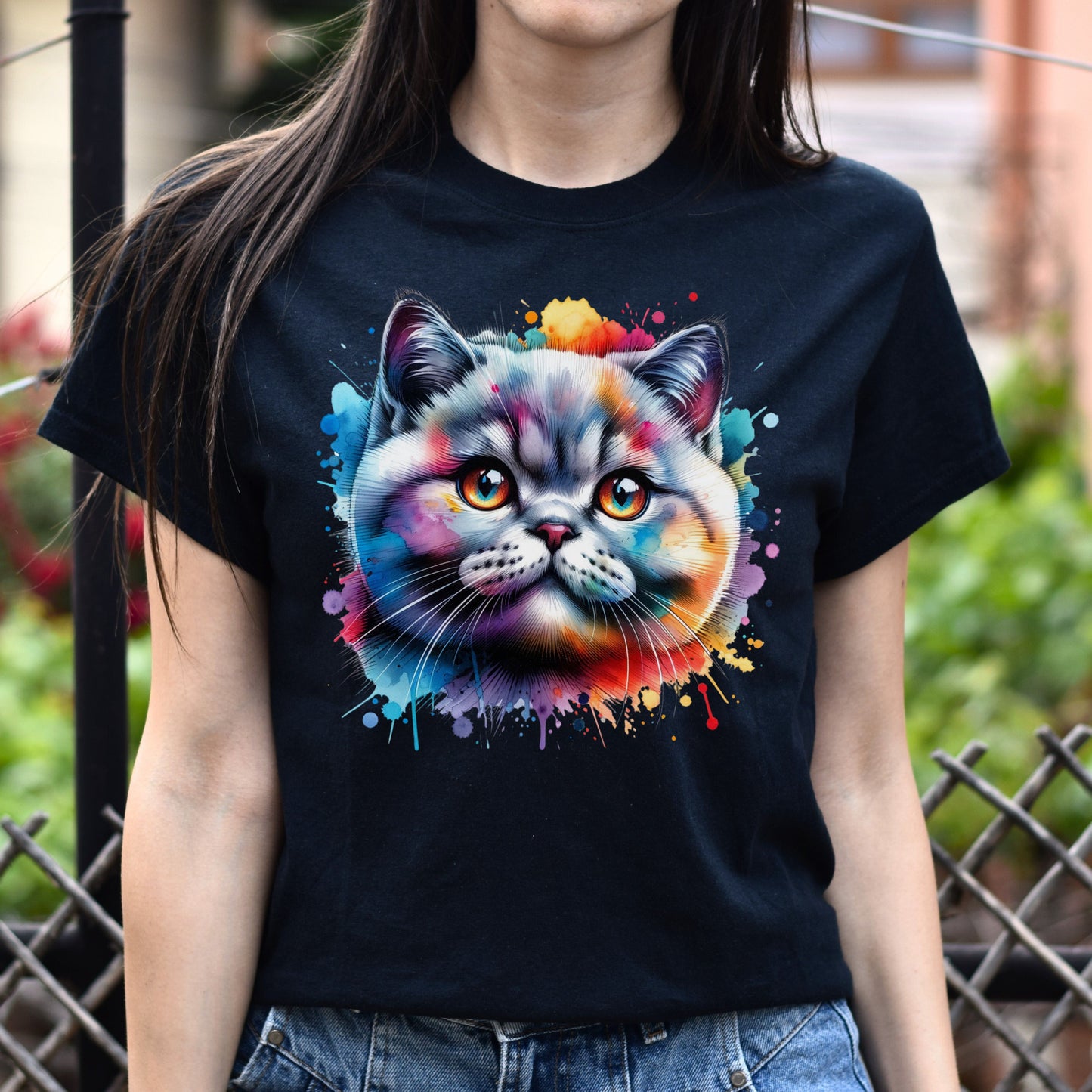 British shorthair Cat Color Splash Unisex T-Shirt Black Navy Dark Heather-Black-Family-Gift-Planet