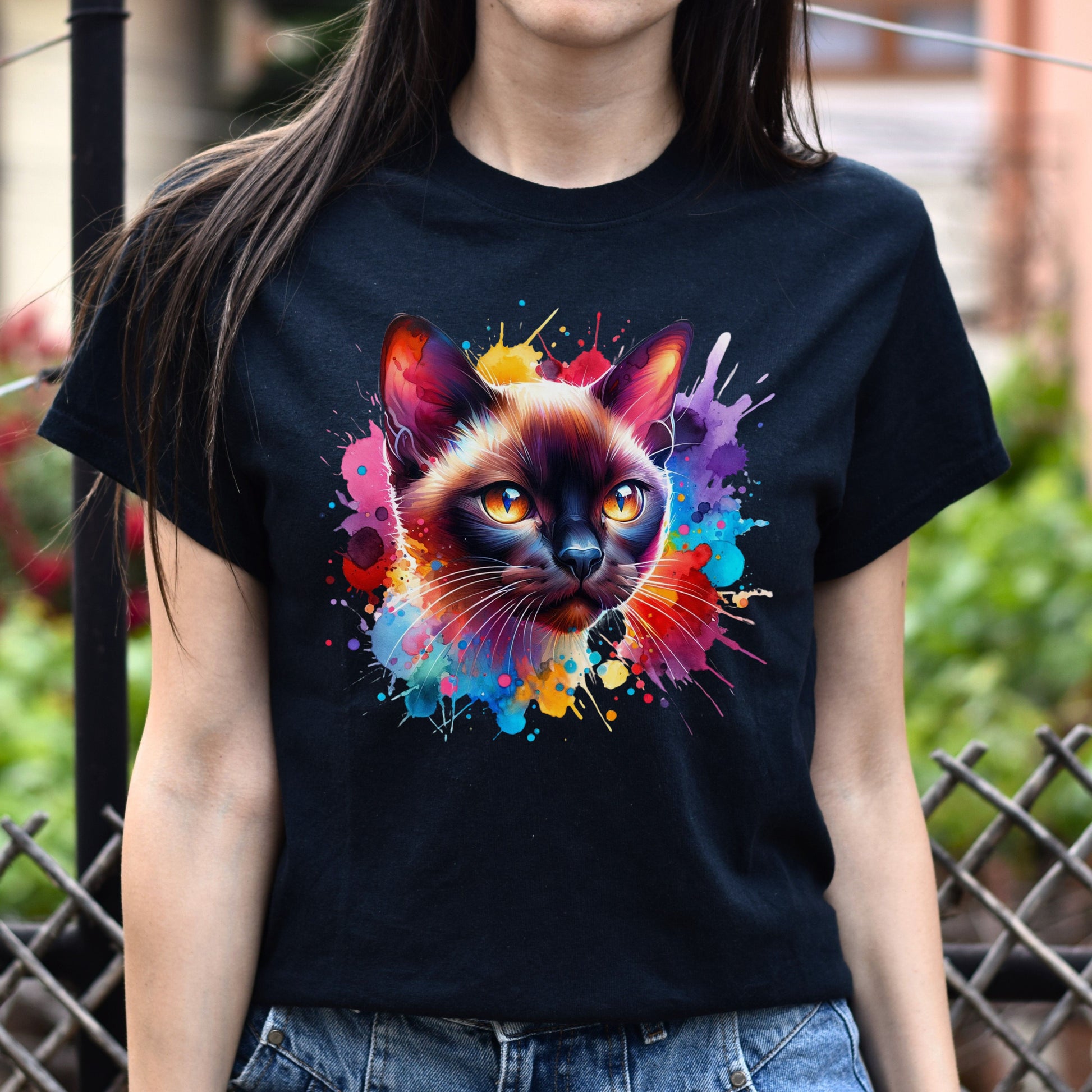 Burmese Cat Color Splash Unisex T-Shirt Black Navy Dark Heather-Black-Family-Gift-Planet