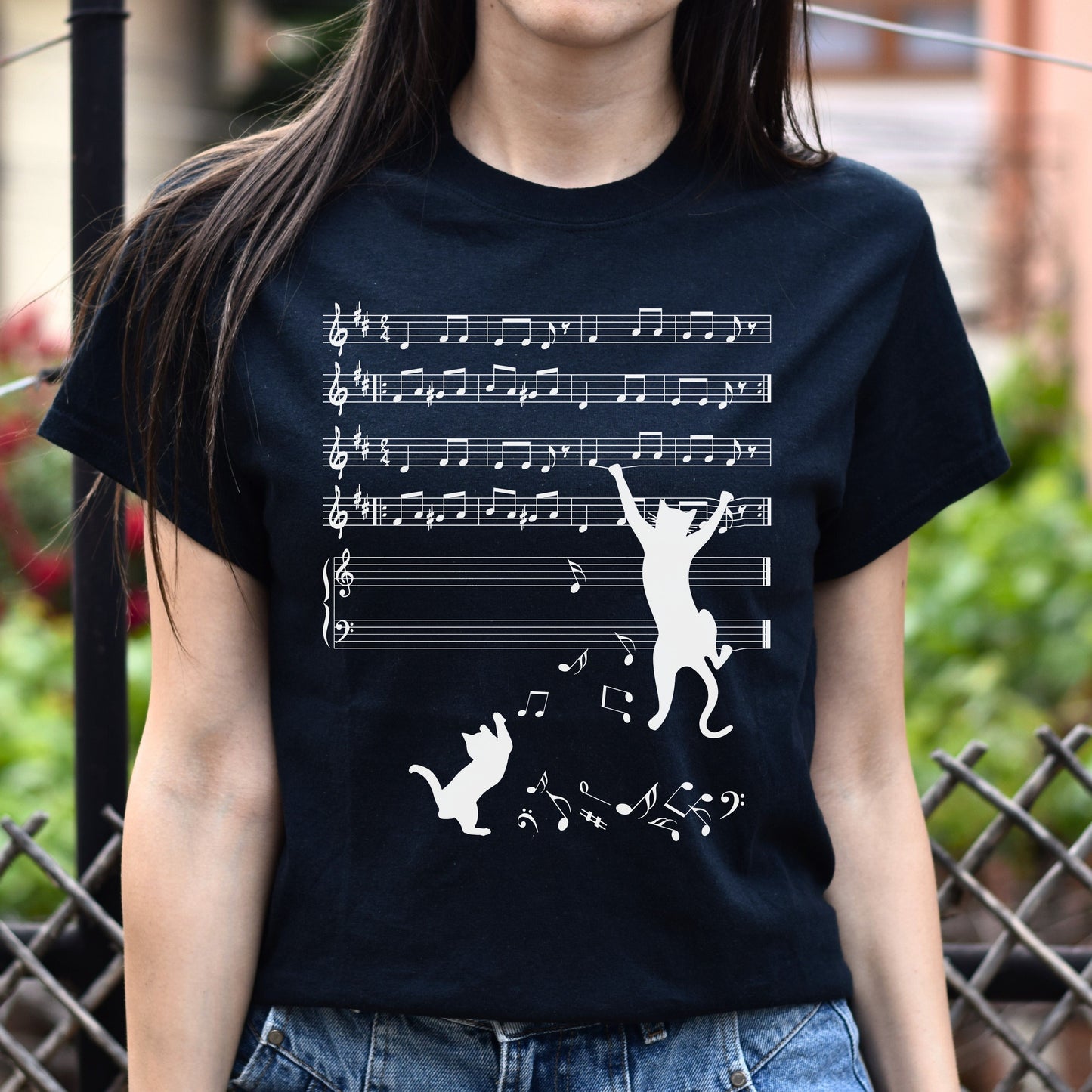 Cat Music sheet Unisex shirt cat musician tee Black Dark Heather-Family-Gift-Planet