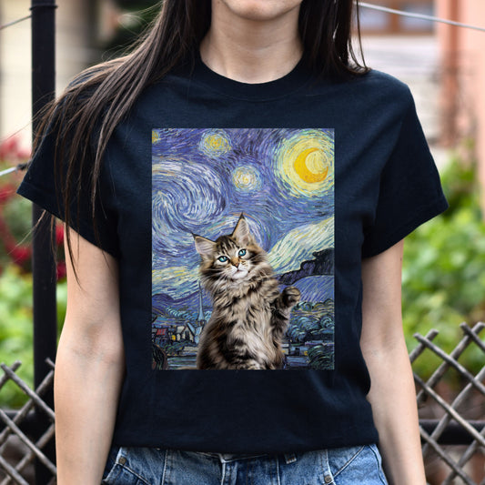 Cat Van Gogh Unisex shirt cat painting tee Black Dark Heather-Black-Family-Gift-Planet
